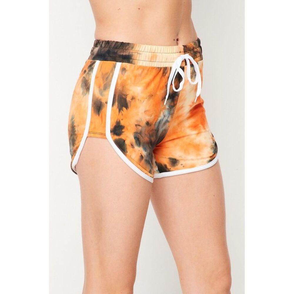 World of Leggings Buttery Smooth Orange Tie Dye Side Striped Drawstring Waist
